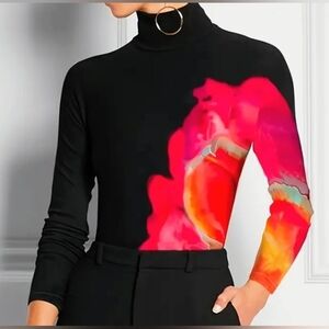 NWOT. Silky Black and Pink/Red Women's Mock Turtle-Neck Top
